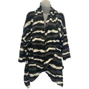 Kaktus Black Grey White Striped Sheer Open Front Cardigan Women’s Size L